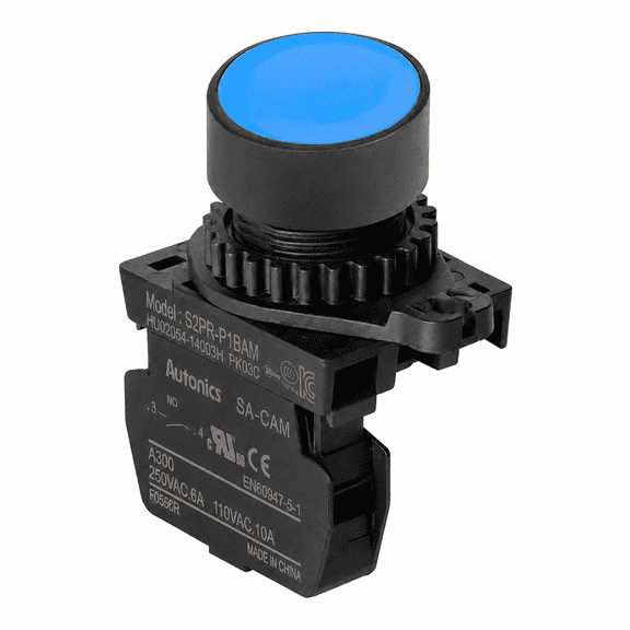 Autonics S2PR-P1BAM Blue 22/25mm Non-Illuminated Momentary Push Button Switch, 1NO Contact, Industrial Control Panel Switch