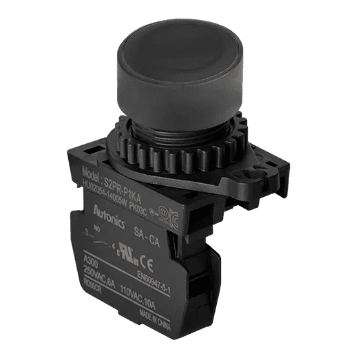 Autonics S2PR-P1KA Black 22/25mm Non-Illuminated Momentary Push Button Switch, 1NO Contact, Industrial Control Panel Switch