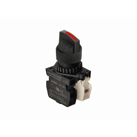 Autonics S2SR-S3RABM Red 22/25mm Round Selector Switch, Short Lever, 2-Position Maintained, 1NO + 1NC Contacts, Industrial Control Panel Switch