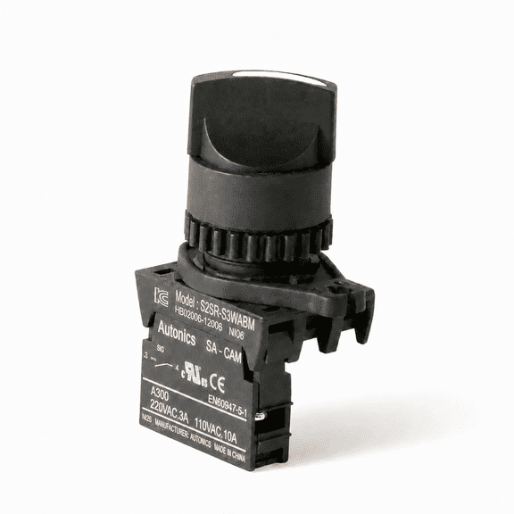 Autonics S2SR-S3WABM White 22/25mm Round Selector Switch, Short Lever, 2-Position Maintained, 1NO + 1NC Contacts, Industrial Control Panel Switch