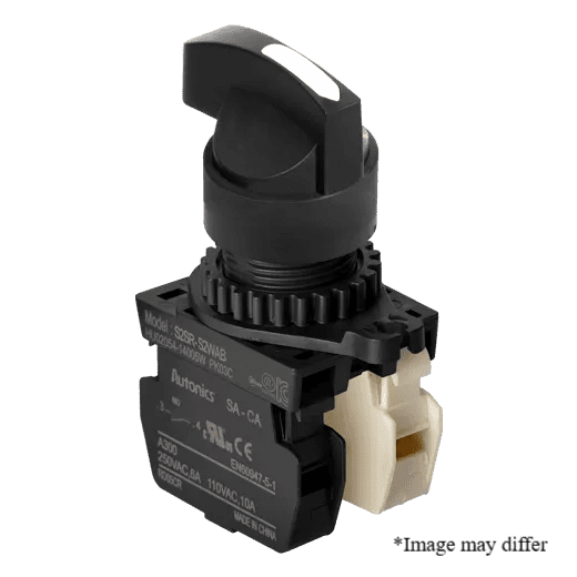 Autonics S2SR-S4WAB White 22/25mm Round Selector Switch, Long Lever, 2-Position Maintained, 1NO + 1NC Contacts, Industrial Control Panel Switch