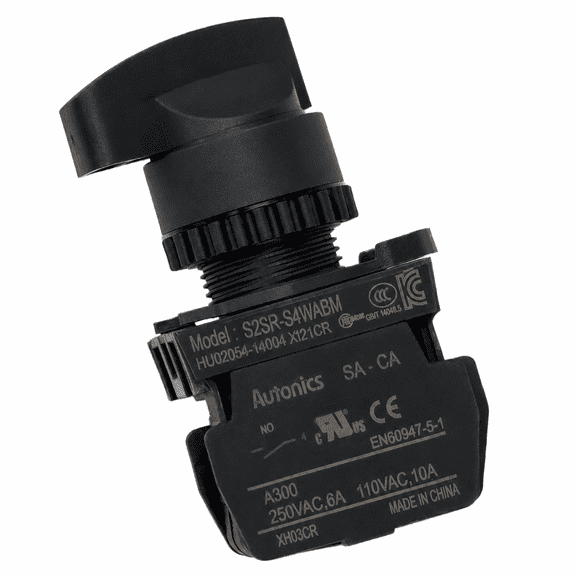 Autonics S2SR-S4WABM White 22/25mm Round Selector Switch, Long Lever, 2-Position Maintained, 1NO + 1NC Contacts, Industrial Control Panel Switch