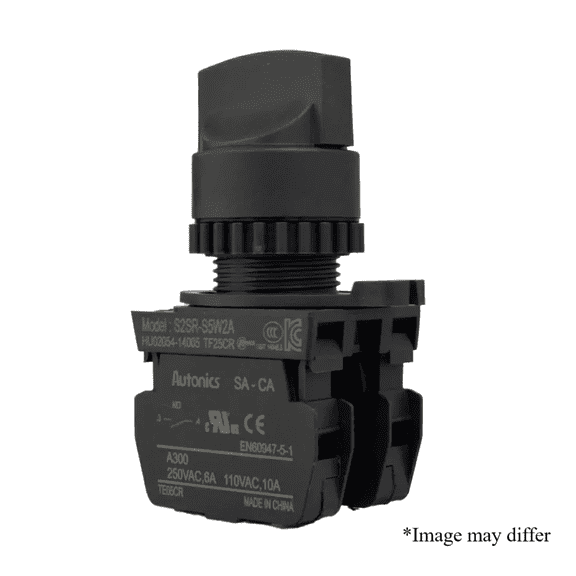 Autonics S2SR-S5W2B White 22/25mm Round Selector Switch, Short Lever, 3-Position Spring Return, 2NC Contacts, Industrial Control Panel Switch