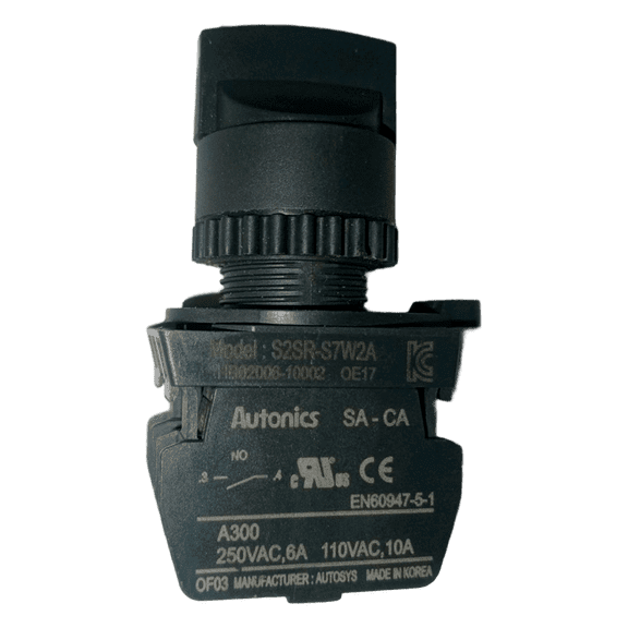 Autonics S2SR-S7W2A White 22/25mm Round Selector Switch, Short Lever, 3-Position Maintained, 2NO Contacts, Industrial Control Panel Switch