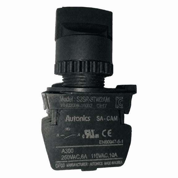 Autonics S2SR-S7W2AM White 22/25mm Round Selector Switch, Short Lever, 3-Position Maintained, 2NO Contacts, Industrial Control Panel Switch