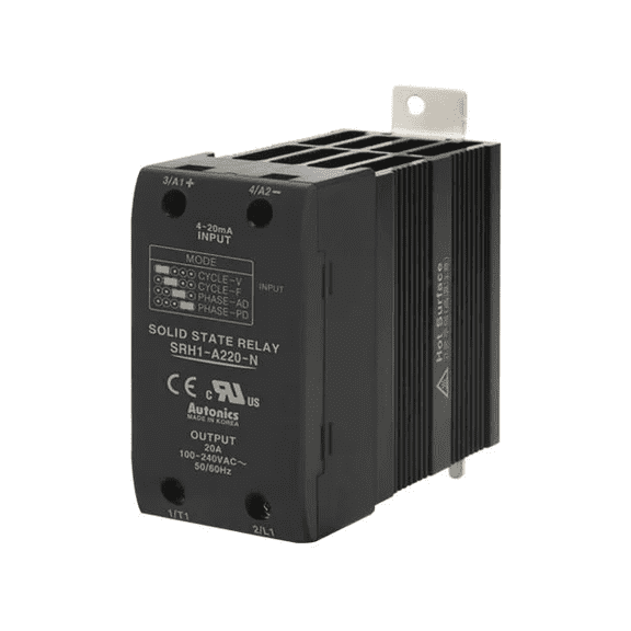Autonics SRH1-A220-N Single-Phase Analog Input Solid State Relay (SSR), Integrated Heatsink, 20A, 100240VAC Load, 420mA Input