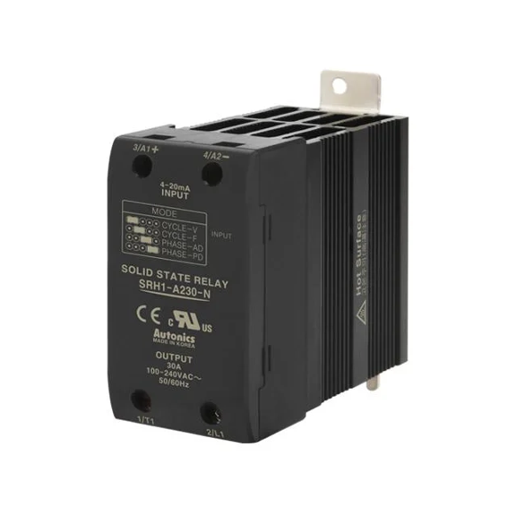 Autonics SRH1-A230-N Solid State Relay (SSR), Integrated Heatsink, Single-Phase Analog Input, 30A, 100240VAC Load, 420mA Input
