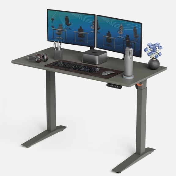 Autonomous Gray Electric Standing Desk 5 48×24 Inches, Adjustable Height Desk Stand Up Desk, Sit Stand 3 Memory Presets, Cable Tray for Home Office & Computer Workstation