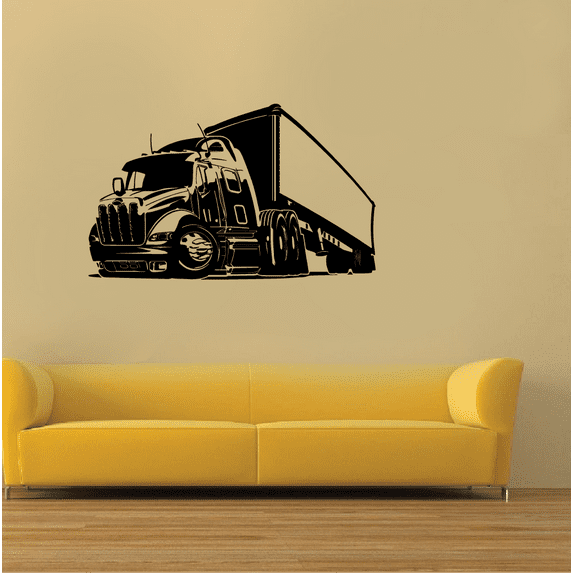 Autonomous Truck Jumbo Truck Trucks Big Trucks Silhouette Drawing Vinyl Wall Art Wall Sticker Wall Decal Home Kids Study Room Boy Girl Room Wall Décoration Design Wall Décor Decal Size (4x10 inch)