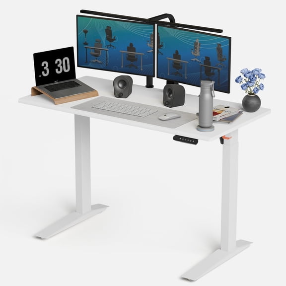 Autonomous White Electric Standing Desk 5 48×24 Inches, Adjustable Height Desk Stand Up Desk, Sit Stand 3 Memory Presets, Cable Tray for Home Office & Computer Workstation