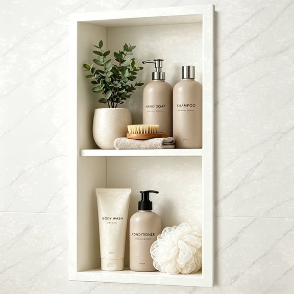 Niche for Shower Wall 24" x 12", Recessed Shower Niche, Off-White Stainless Steel with 1 Centered Shelf, Fade & Scratch Resistant, No Tile Needed Bathroom Storage