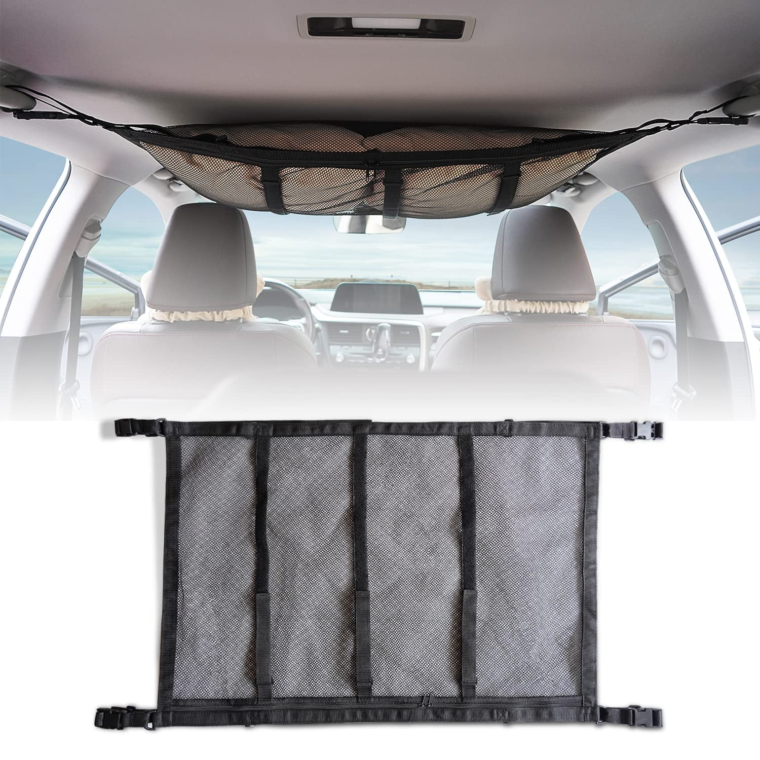 Autopher Car Ceiling Cargo Net Pocket 31" x 21" DoubleLayer Mesh Car