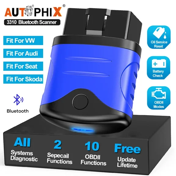 Autophix 3310 Bluetooth Car Scanner for VAG Vehicles Automotive All Systems Diagnostic Scanner for VW/AUDI/SKODA/SEAT OBD2 Scanner Code Reader Automotive Scanner Auto Analyzer EOBD OBD Scanner