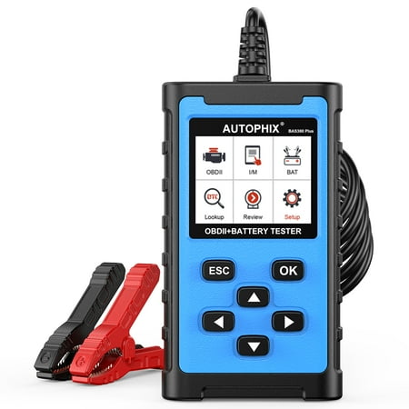 Autophix BAS300 Plus Battery Tester OBD2 Scanner 2 in 1 Automotive Diagnostic Scan Tool Engine Code Reader 100-2000CCA Battery Load Test Cranking Charging Test Tool Full OBD2 Functions for 6V 12V Cars
