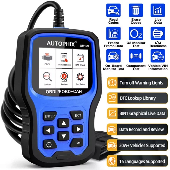Autophix OM129 Enhanced OBD2 Scanner Check Engine Light Turn off MIL Clear Error Codes Car Code Reader EOBD OBDII Car Scanner Automotive Diagnostic Scan Tool Automotive Scanner Full OBD2 Functions