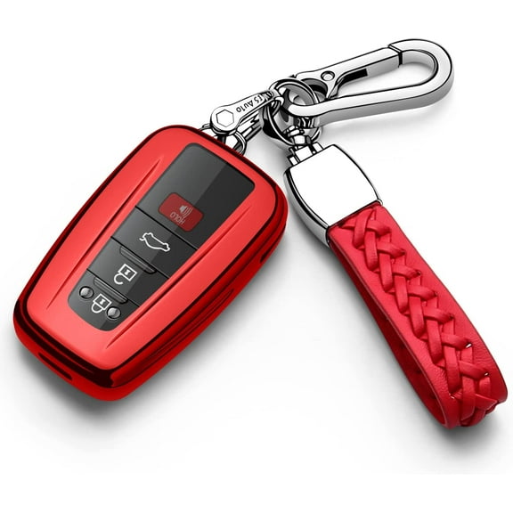 Autophone for Toyota Key Fob Cover with Keychain Soft TPU 360 Degree Protection Key Case Compatible with 2018-2021 Camry RAV4 Highlander Avalon C-HR Prius Corolla GT86 Smart Key(Red)