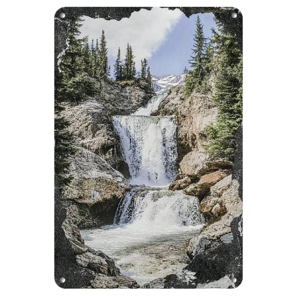 Autoroute & Mountain Scene Iron Art Painting, 8x12 inches - Durable Metal Wall Decor