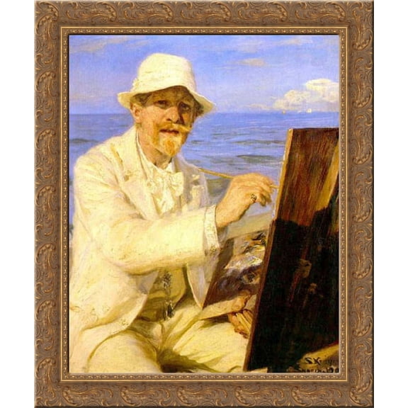 Autorretrato del pintor 20x23 Gold Ornate Wood Framed Canvas Art by Kroyer, Peder Severin