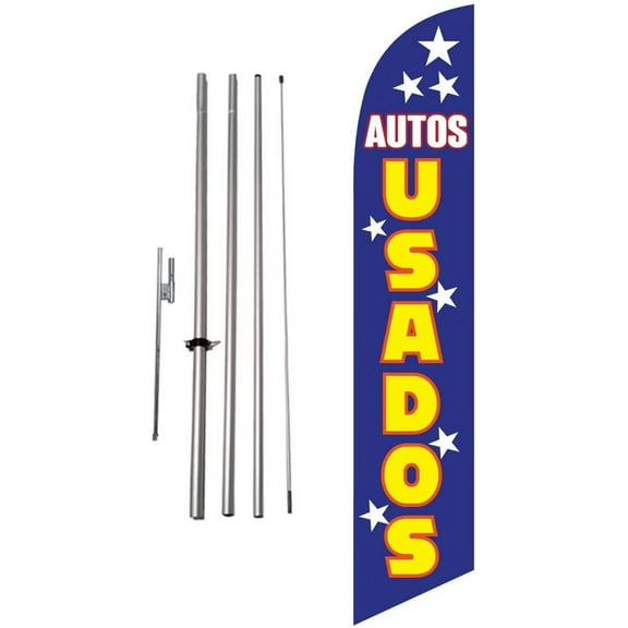 Autos Usados 15 foot Feather Banner Flag Kit with Pole and Ground Spike