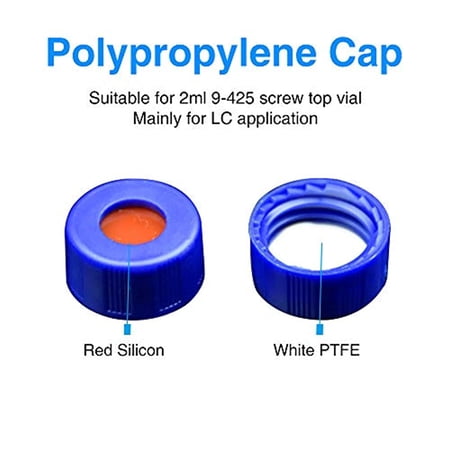 Autosampler Vial, 2ml HPLC Vial, Amber Lab Vial, Sample Vial with Writing Area, 9-425 Screw-Thread Vial, Blue Screw Cap with Hole, White PTFE & Red Silicone Septa 100 Pack by Alberts Filter