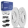 thumbnail image 1 of AutoShack Front Drilled & Slotted Brake Rotors Premium Ceramic Brake Pads Calipers | Replacement for 2011-2012 VW Jetta 2.0L FWD | Silver Coated | 8-PC Brake Kit | TurboGuard, 1 of 2