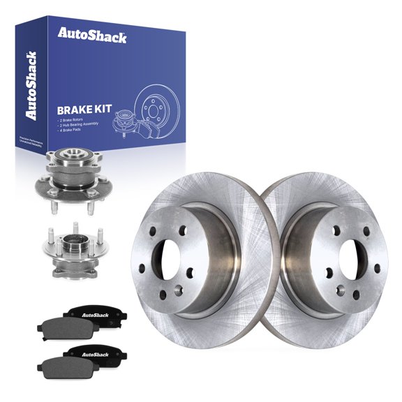 AutoShack Rear Brake Rotors, Ceramic Pads & Hub Bearing Assemblies for Chevrolet & Buick, Sonic 2013-2015 Encore 2013-2015, FWD L4 1.4L 1.8L - 10.55" (268 mm), 5-Lug