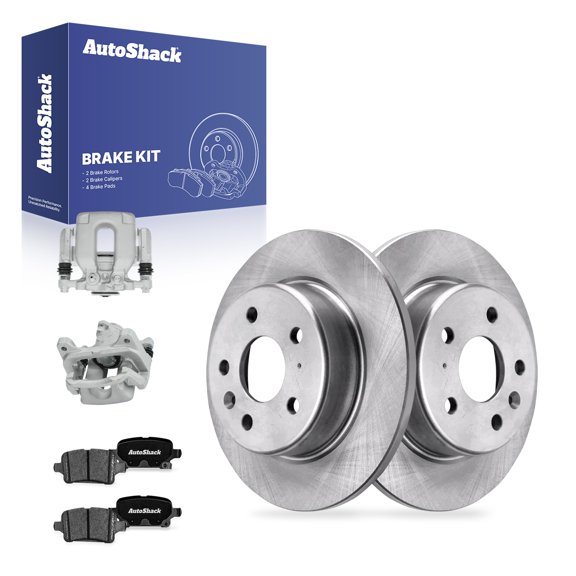 AutoShack Rear Brake Rotors, Premium Pads & Calipers for Chevrolet, Volt 2016-2019 Bolt EV 2017-2019, FWD L4 1.5L - 10.39" (264 mm), 5-Lug