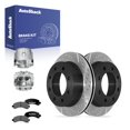 thumbnail image 1 of AutoShack Rear Vented Drilled & Slotted E-Coated Brake Rotors + Premium Ceramic Pads + Calipers 8-PC Brake Kit Replacement for 2003-2005 Chevrolet Express 1500 ShadowGuard 12.99" (330 mm), 1 of 5