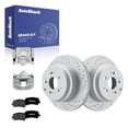 thumbnail image 1 of AutoShack Rear Solid Drilled & Slotted Coated Brake Rotors Silver Matte Finish + Premium Ceramic Pads + Calipers 8-PC Brake Kit Replacement for 2011-2017 Honda Odyssey TurboGuard 13.15" (333.9 mm), 1 of 5