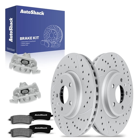 AutoShack Rear Drilled & Slotted Brake Rotors Ceramic Brake Pads Calipers | Replacement for Audi Q5 A5 A4 Quattro A4 allroad 2013-2017 A5 Quattro | Silver Matte Finish | 8-PC Brake Kit | TurboGuard