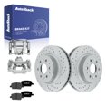 thumbnail image 1 of AutoShack Rear Vented Drilled & Slotted Coated Brake Rotors Silver Matte Finish + Premium Ceramic Pads + Calipers 8-PC Brake Kit Replacement for 2017-2020 GMC Acadia TurboGuard 12.4" (315 mm), 1 of 5