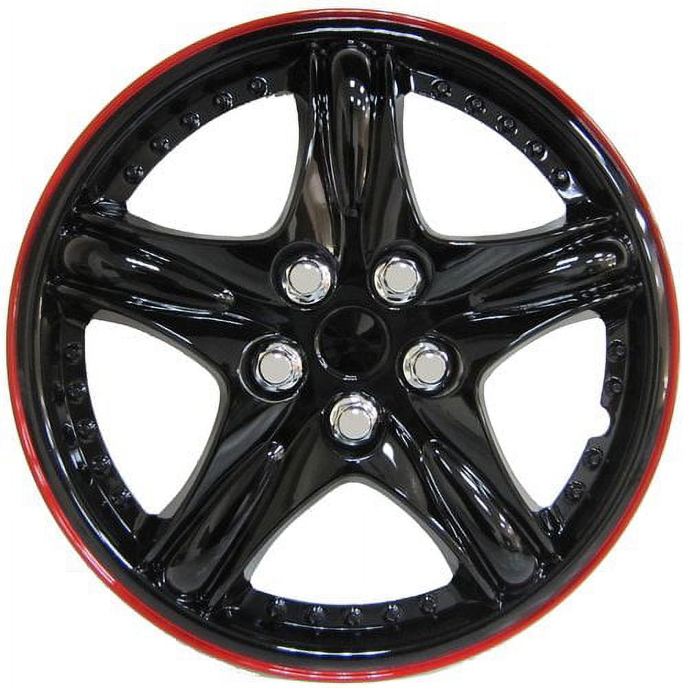 Autosmart Sporty 2-Tone Glossy Black Wheel Cover with Red Trim, 14