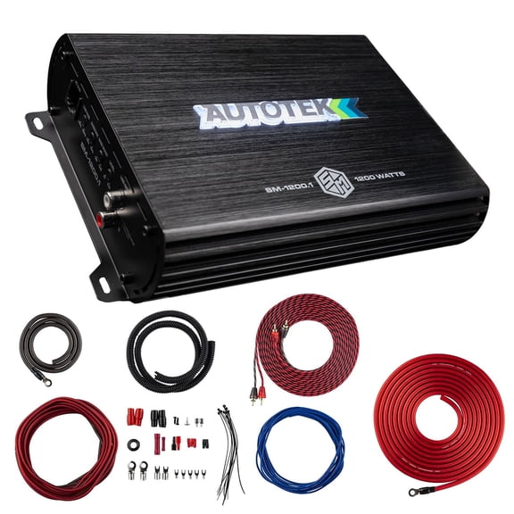 Autotek 1200W 1 Channel Car Audio Amplifier with 4 Gauge Complete Wiring Kit