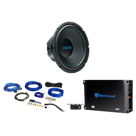 Autotek ATK12D4 12" 400w RMS DVC 4 Ohm Car Subwoofer+Mono Amplifier+Amp Kit