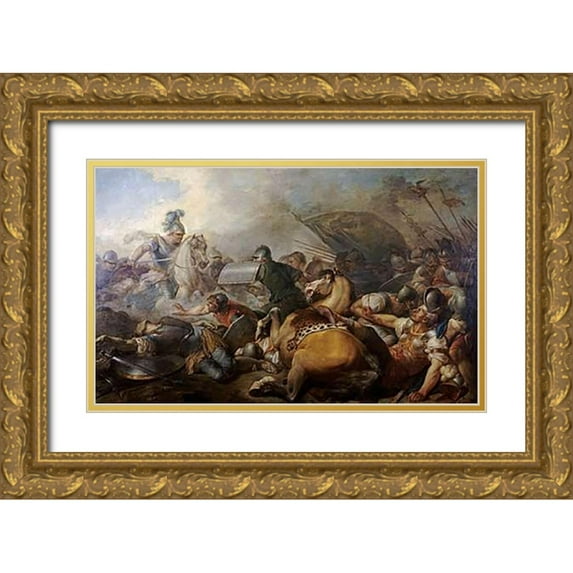 Autour, Ecole Francaise 14x10 Gold Ornate Wood Framed with Double Matting Museum Art Print Titled - A Battle Between Two Roman Legion Enemies