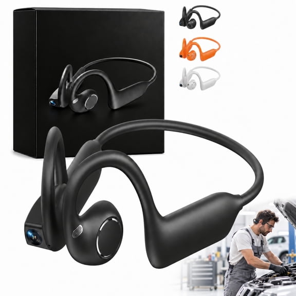 Autovue Headphones, Autovue Povbuds Pro, Open-Ear Bone Conduction Headphones with Built-in Camera, Hands-Free Recording, Lightweight Secure Fit, Type-C Charging for Mechanics and Auto Repair