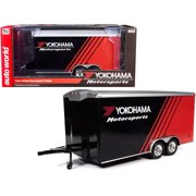 Four Wheel Enclosed Car Trailer "Yokohama Motorsports" Black and Red for 1 18 Scale Model Cars by Autoworld