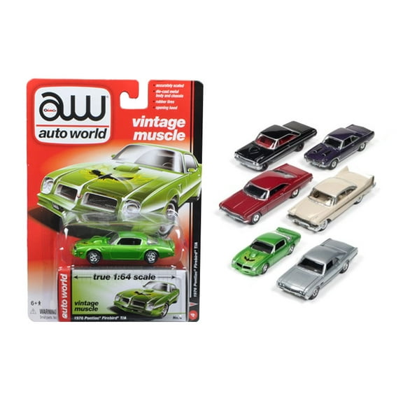 Autoworld 64042B 1 by 64 Diecast Muscle Cars Release 5B Premium Licensed Cars Model Cars, Set of 6