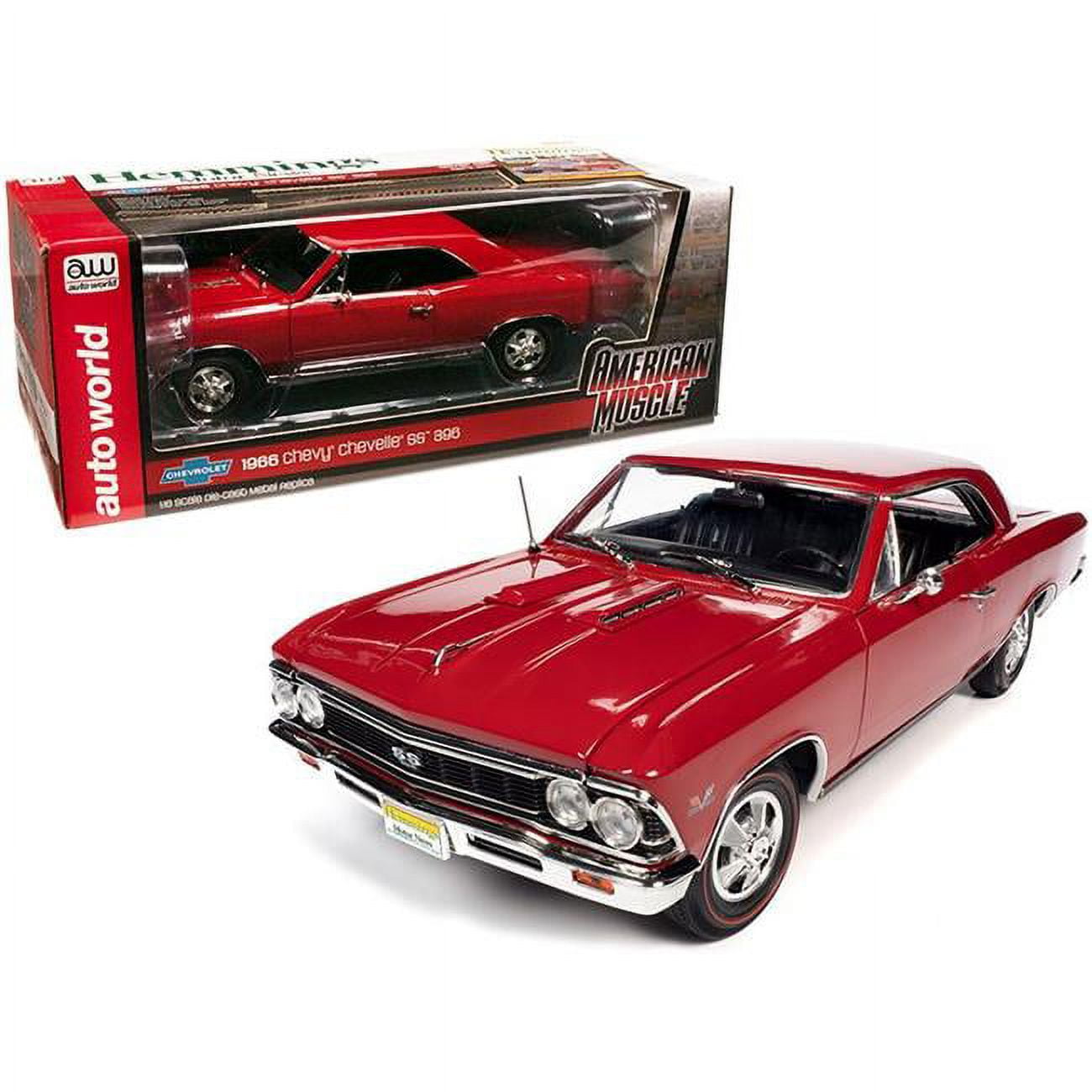 Autoworld AMM1233 1966 Chevrolet Chevelle SS 396 Hardtop Regal Red Hemmings  Motor News Magazine Cover Car April 2013 1 by 18 Diecast Model Car