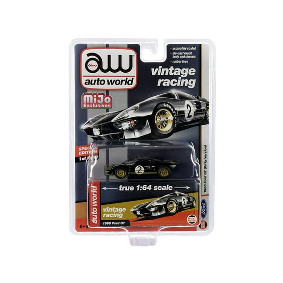Autoworld CP7652 1965 Ford GT No.2 Black with Silver Stripes Dirty Version Vintage Racing Limited Edition to 2