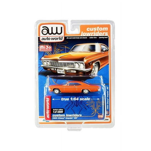 1966 Chevrolet Impala SS Orange Metallic with White Interior Custom Lowriders Limited Edition to 4800 pieces Worldwide 1/64 Diecast Model Car by Autoworld