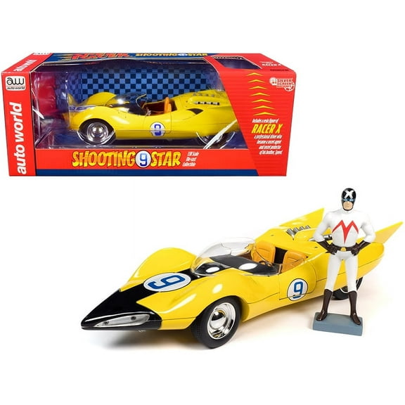 Autoworld Shooting Star #9 Yellow and Racer X Figurine "Speed Racer" Anime Series 1/18 Diecast Model Car by Auto World