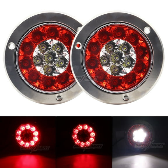 Autoxbert Pair 4inch 16LEDs Round Truck RV Trailer Tail Light Stop Rear Running Brake Reverse Lamp