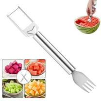 Autpvcol 2-in-1 Stainless Steel Fruit Cutter, 2025 New Watermelon Fork Slicer Cutters, Dual Head Knife with Round Handle, Portable Watermelon Cutter Slicers Tool (1Pcs)