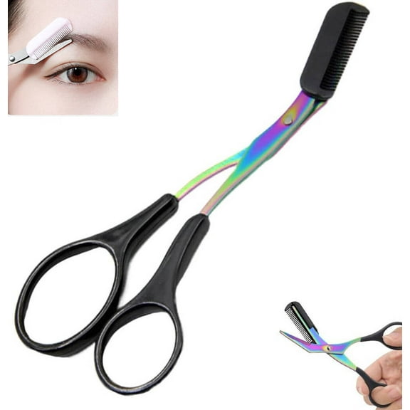 Autpvcol Black Eyebrow Trimmer Scissor, Eyebrow Scissors with Comb, Makeup Tool, Non-Slip Eyebrow Cutter, Eye Brow Razors, Eye Brow Shaper Trimming
