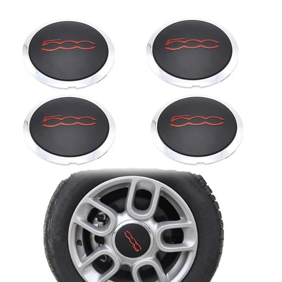 Autpvcol Car Wheel Centre Cap White Circle Red Letter,Wheel hub caps with chrome rim for Fiat 500 51884863 compatible with 68078419AC 68078421AC (4 pack)