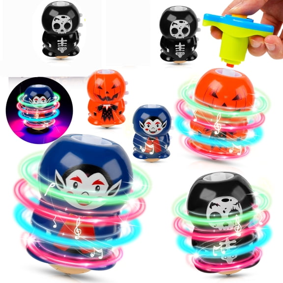 Autpvcol Halloween Light Up Spinning Tops with Flash & Music, Halloween Toys for Girls and Boys, Halloween Gifts for Kids, Halloween Party Favors,Toys for Trick Or Treat(3 pieces)