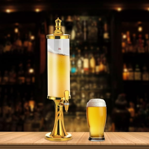 Autrinix 3L Beer Tower Beverage Dispenser with LED Lights, Electroplated Base, Flexible Spouts, and Built-in Battery for Parties and Social Events