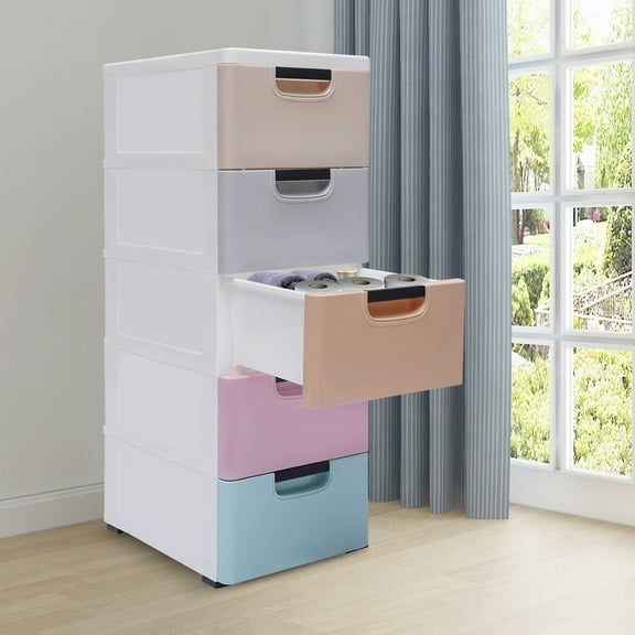 Autrinix 5 Drawer Storage Organizer with Wheels, Plastic Rolling Drawer Cabinet for Narrow Spaces, Slim Crevice Storage Tower for Bedroom, Office & Bathroom Use, Easy-Access & Portable Design