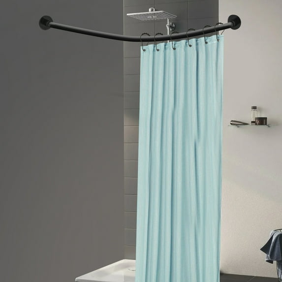 Autrinix Adjustable Shower Curtain Rail, Retractable Stainless Steel Rod, Non-Punch Installation for Corner Showers, Black Design for Bathrooms
